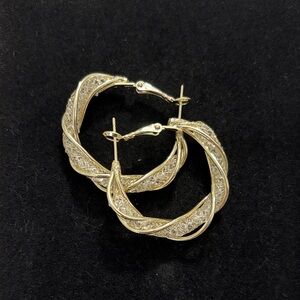 Intricate Silver and Pearlescent Filigree Hoop Earrings